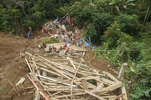 Photo released on April 14, 2024 by the National Search and Rescue Agency (BASARNAS) shows a landslide site in Tana Toraja, South Sulawesi.