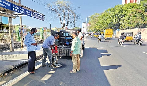A 12-member crew formed by the corporation took samples for roads already laid and the roads where work is still under way 