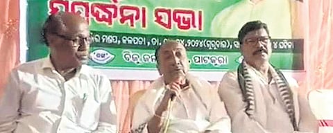 Bijoy Mohapatra addressing people at a BJD meeting in Kalapada
