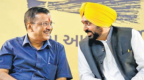 Delhi Chief Minister and AAP chief Arvind Kejriwal (L), Punjab CM Bhagwant Mann (R). Image used for representatin.