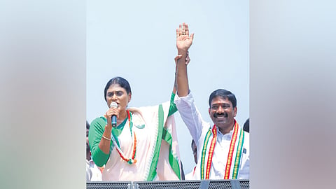 APCC chief YS Sharmila speaks at an election meeting in Anakapalle. 