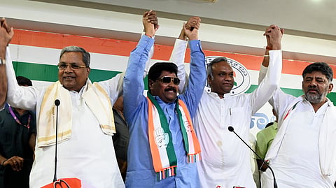 BJP leader Malikaiah Guttedar joined Congress in presence of Chief Minister Siddaramaia, KPCC President and DCM D K Shivakumar and others at the party office in Bengaluru on Friday.