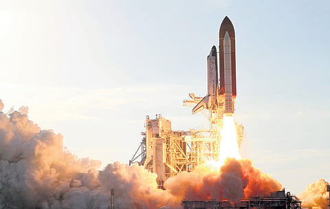 Space shuttle Discovery lifts off from NASA’s launch pad at Cape Canaveral, Florida