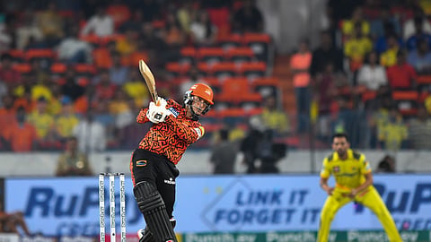 Sunrisers Hyderabad's Abhishek Sharma plays a shot during the Indian Premier League (IPL) 2024 T20 cricket match between Sunrisers Hyderabad and Chennai Super Kings.