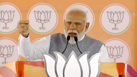 PM Narendra Modi addresses a poll rally. 