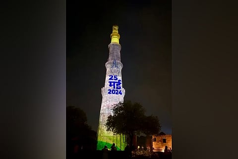 Dazzling spirit - Qutub Minar radiates the spirit of Jash-e-Matdan with its dazzling display of the ChunavKaParv theme on Saturday 