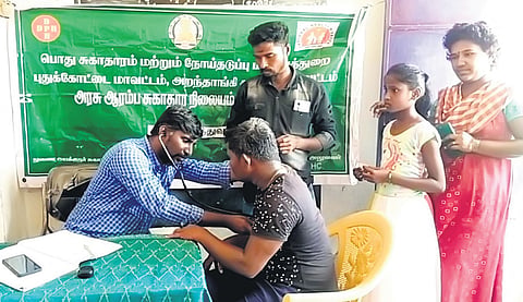 Villagers undergoing tests at the camp in Gandharvakottai