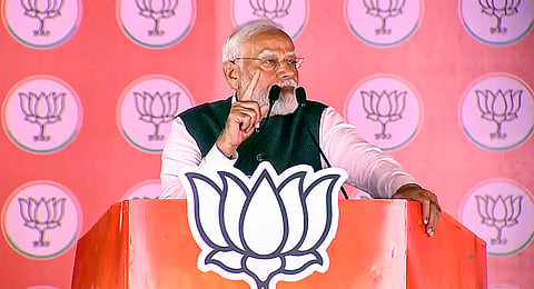 Prime Minister Narendra Modi addresses a public meeting for Lok Sabha elections, in Muzaffarpur, Bihar, Monday, May 13, 2024.