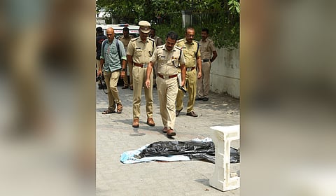 Police found that around 8- 8.15 am, a cover landed on the road from the top floors of the building. 