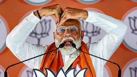 Prime Minister Narendra Modi addresses a public meeting for Lok Sabha elections, in Patna district, Saturday, May 25, 2024.