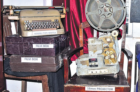 The 16MM projector and the film box at Jaya Kamath’s house in Kochi 