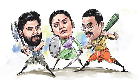 From left, Srijan Bhattacharyya, 
Saayoni Ghosh and Dr Anirban Ganguly.