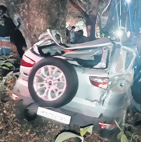 Mangled remains of the car