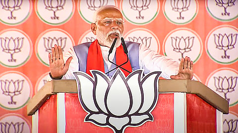 Prime Minister Narendra Modi addresses a public meeting for Lok Sabha elections, in Barabanki, Uttar Pradesh, Friday, May 17, 2024.