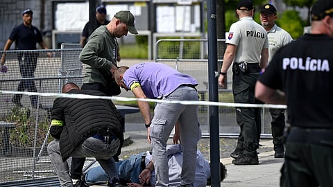 Police arrest a man after Slovak Prime Minister Robert Fico was shot and injured following the cabinet's away-from-home session in the town of Handlova, Slovakia.