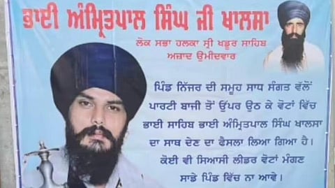 Posters announcing support to  pro-Khalistani preacher and Waris Punjab De chief Amritpal Singh.