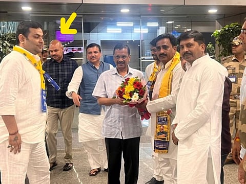 Bibhav Kumar with AAP leaders Arvind Kejriwal and Sanjay Singh.