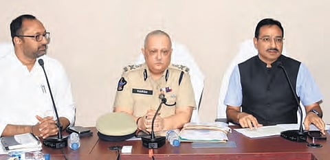 CEO Mukesh Kumar Meena and DGP Harish Kumar Gupta organise a review meeting on the security arrangements for counting in Narasaraopet on Tuesday