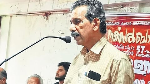 CPI leader R Sasi speaking at the event held to commemorate 57th anniversary of Naxalbari revolt in Kozhikode