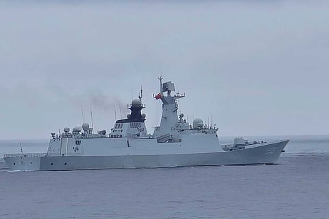 In this photo released by the Taiwan Coast Guard, a Chinese navy vessel identified as the Chinese Missile Frigate FFG 548 is seen near the Pengjia Islet north of Taiwan on Thursday, May 23, 2024.
