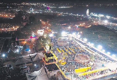 An aerial view of Medaram temple