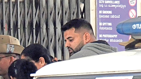 Hassan MP Prajwal Revanna being brought to Bowring and Lady Curzon Hospital for a medical examination 