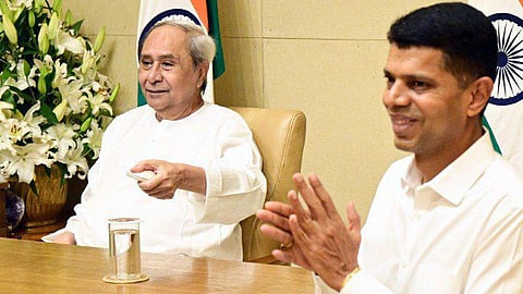 Chief Minister Naveen Patnaik (R), BJD leader V K Pandian.