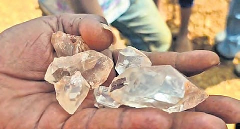 People seen sifting the ground for diamonds in Gudimetla village located on the banks of River Krishna in NTR district 