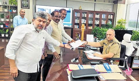 A YSRC delegation submits a representation to Director General of Police Harish Kumar Gupta on Saturday 