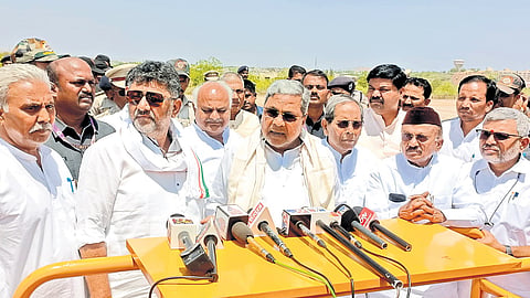 Chief Minister Siddaramaiah and Deputy Chief Minister DK Shivakumar address the media in Bagalkot on Friday 