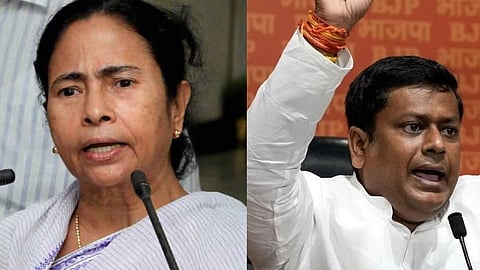 TMC chief and West Bengal CM  Mamata Banerjee (R), Bengal BJP president Sukanta Majumdar.