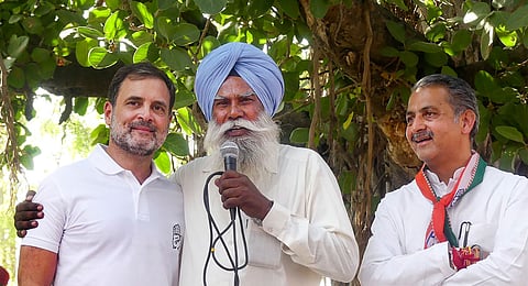 Congress leader Rahul Gandhi during a public meeting for Lok Sabha elections, in Khatkar Kalan village near Jalandhar, Thursday, May 30, 2024. 