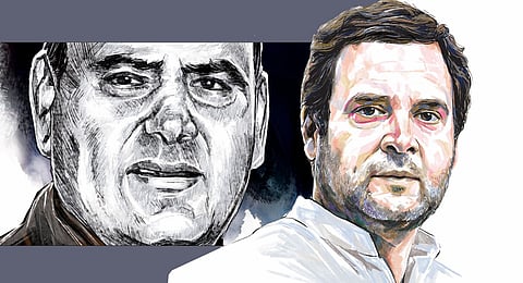 Feroze Gandhi (L)  and his grandson Rahul Gandhi (R)