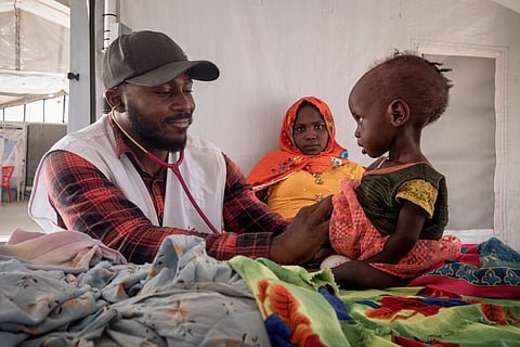 Sudanese Children suffering from malnutrition are treated at an MSF clinic in Metche Camp, Chad, near the Sudanese border, on April 6, 2024. 