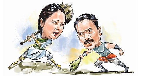 Rohini Acharya  (left) and Rajiv Pratap Rudy.