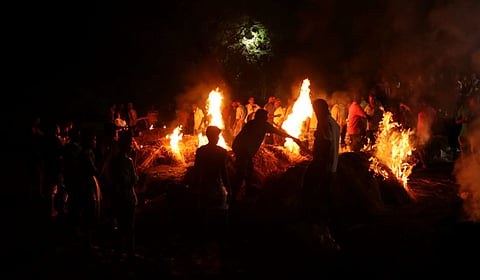 The bodies of victims who succumbed after consuming illicit liquor cremated in the Karunapuram area of Kallakurichi on Thursday.