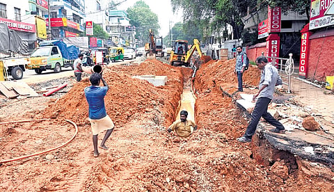 Smart road work progressing at the Vazhuthacaud Junction in 
Thiruvananthapuram 