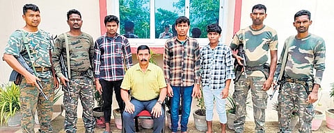 The surrendered Maoists at the district police headquarters