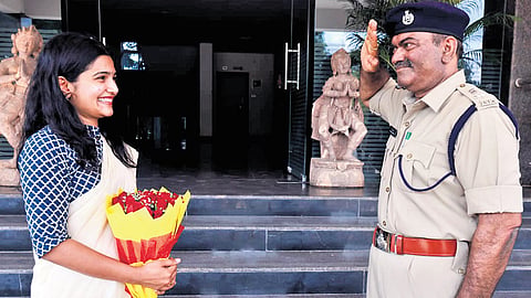 Senior SP N Venkateshwarlu salutes N Uma Harathi at TGPA on Saturday