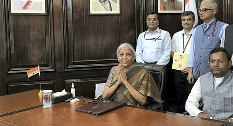BJP MP Nirmala Sitharaman assumes charge as Finance Minister, at the South Block, in New Delhi, Wednesday, June 12, 2024.