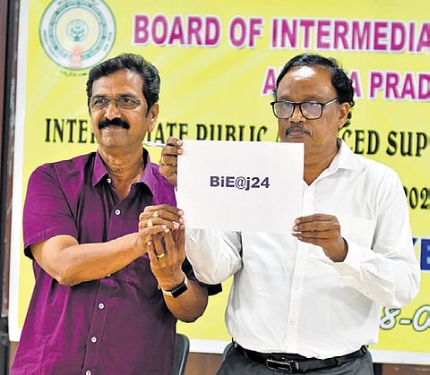 Controller of examinations VV Subbarao releasing Inter Advanced Supplementary Exam results 