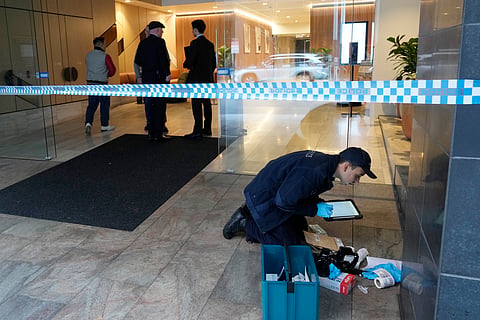 Police investigate vandalism at the U.S. consulate in Sydney, Monday, June 10, 2024. 