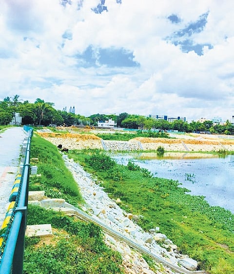 Developmental work in progress at Kaggadasapura Lake