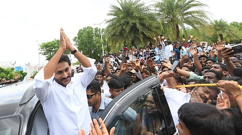 Former CM and YSRC president Jagan Mohan Reddy arrives at Kadapa as part of the Pulivendula tour.