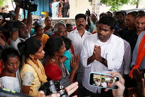 TN BJP State President  K Annamalai   attends the funeral of a victim of the hooch tragedy.