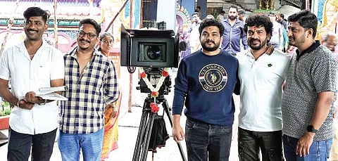 Shivaraj KR Pete with Sharath Chakravarthi and his team for the upcoming movie