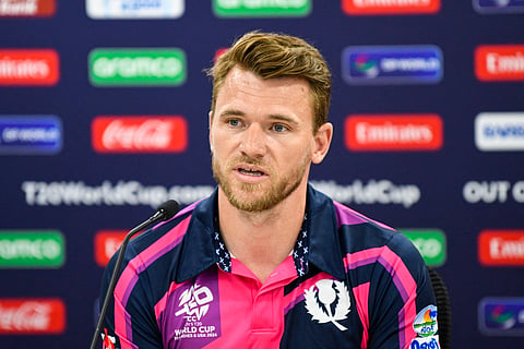 Richie Berrington of Scotland speaks during a press conference 