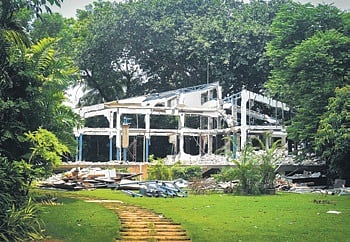 The half-demolished structure on Pranab Prakash Das’ residence 