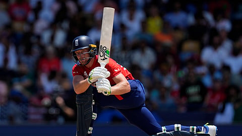 England's captain Jos Buttler bats during the ICC Men's T20 World Cup cricket match between the United States and England at Kensington Oval in Bridgetown, Barbados.
