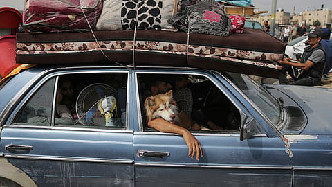 Palestinians flee from the southern Gaza city of Rafah during an Israeli ground and air offensive in the city.